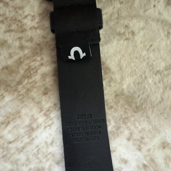 True Religion Black PU "Leather" Belt w/ TR Branding All Over, Size 42 - Picture 3 of 6